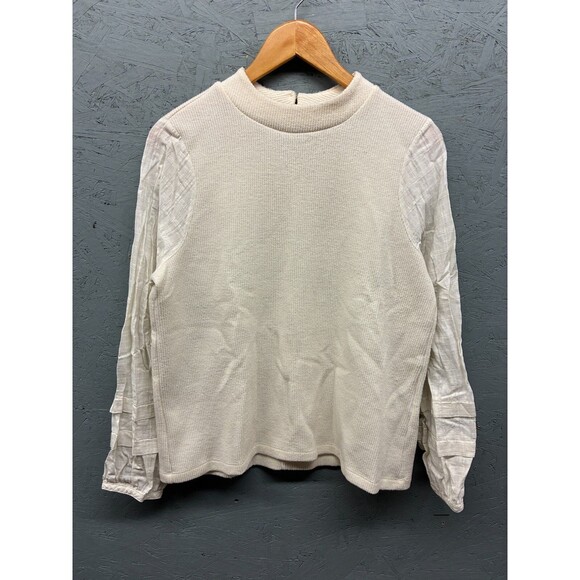 Madewell Sweater Top Women’s Ivory Textured Knit Mixed Fabric Long Sleeve L - Picture 2 of 11